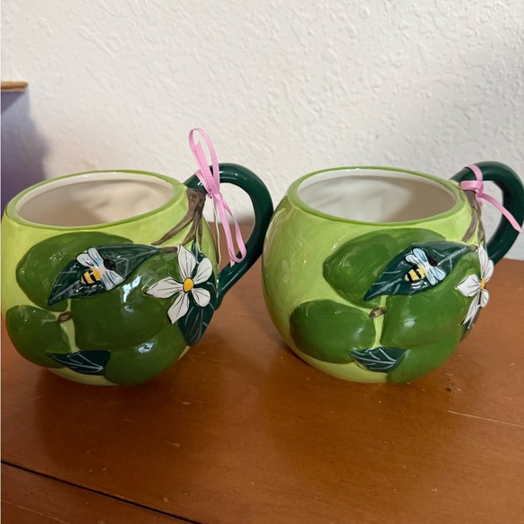 Blue Sky Clayworks Green Summer Lime Tree And Honey Bee Ceramic Coffee Mugs - Picture 4 of 8